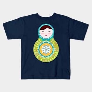 Russian dolls matryoshka green and blue colors. Kids T-Shirt